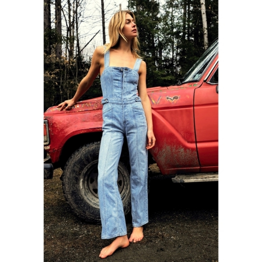 Free People Light Blue Denim Jumpsuit